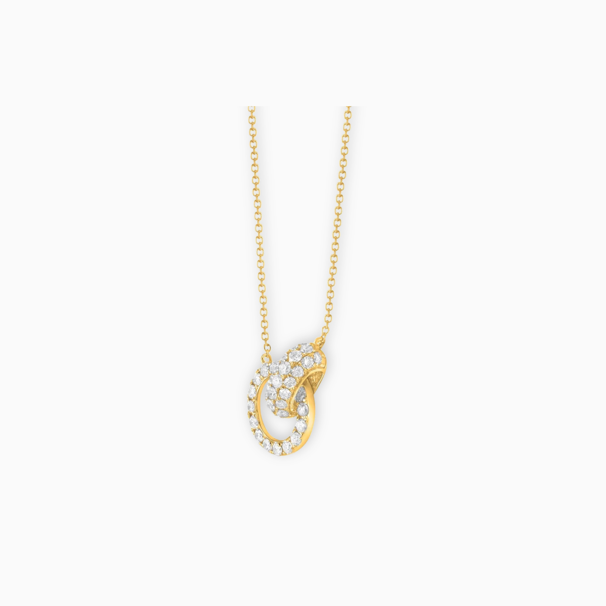 Side view of 14K yellow gold interlocking diamond necklace showing the dimensional design.png