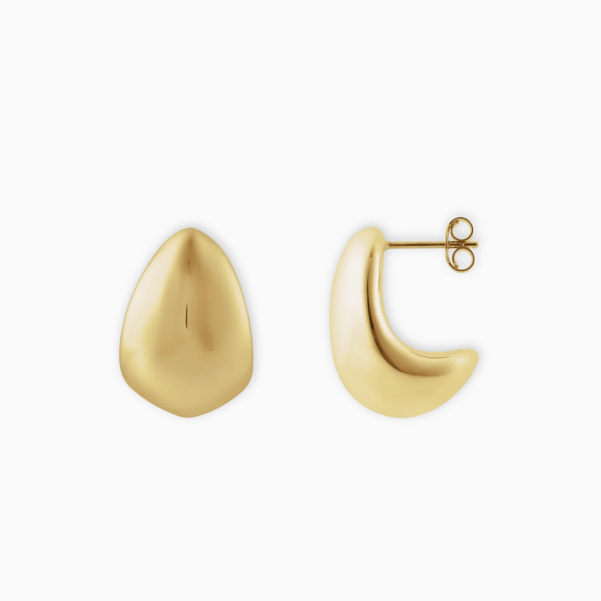 Side view of sculpted teardrop earrings in polished 14K yellow gold