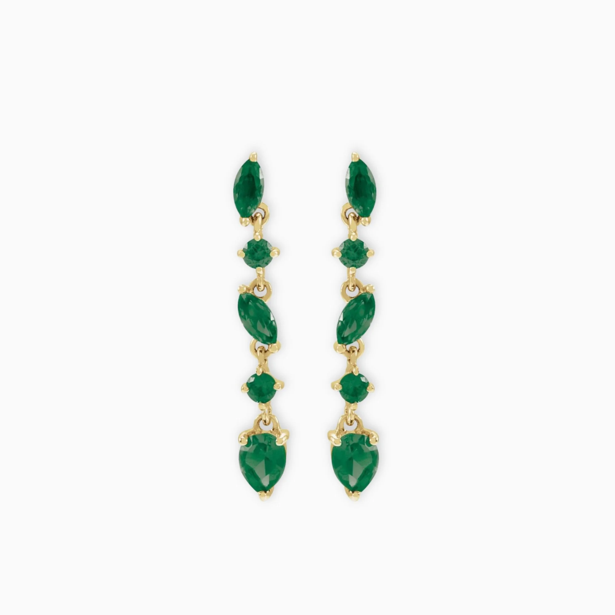 Emerald Heirloom Drop Earrings 14K yellow gold natural emerald drop earrings front view