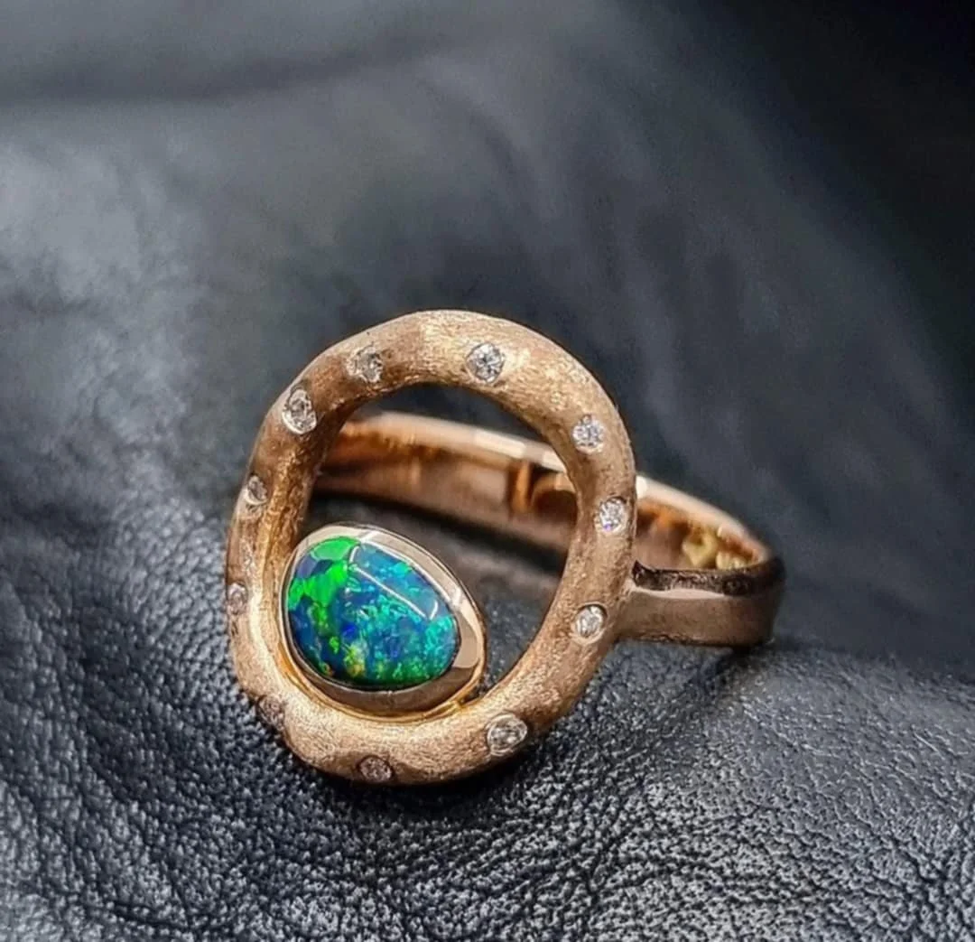 SOLD - Rose Gold Black Opal and Diamond Ring