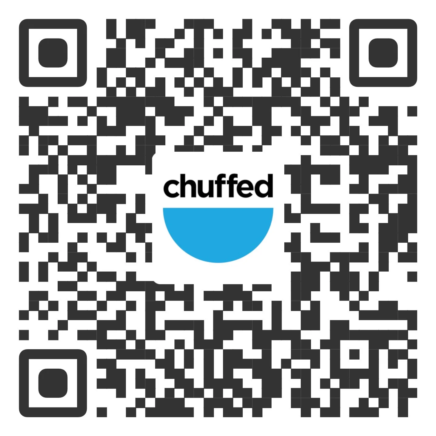 A QR code with the Chuffed logo and text.