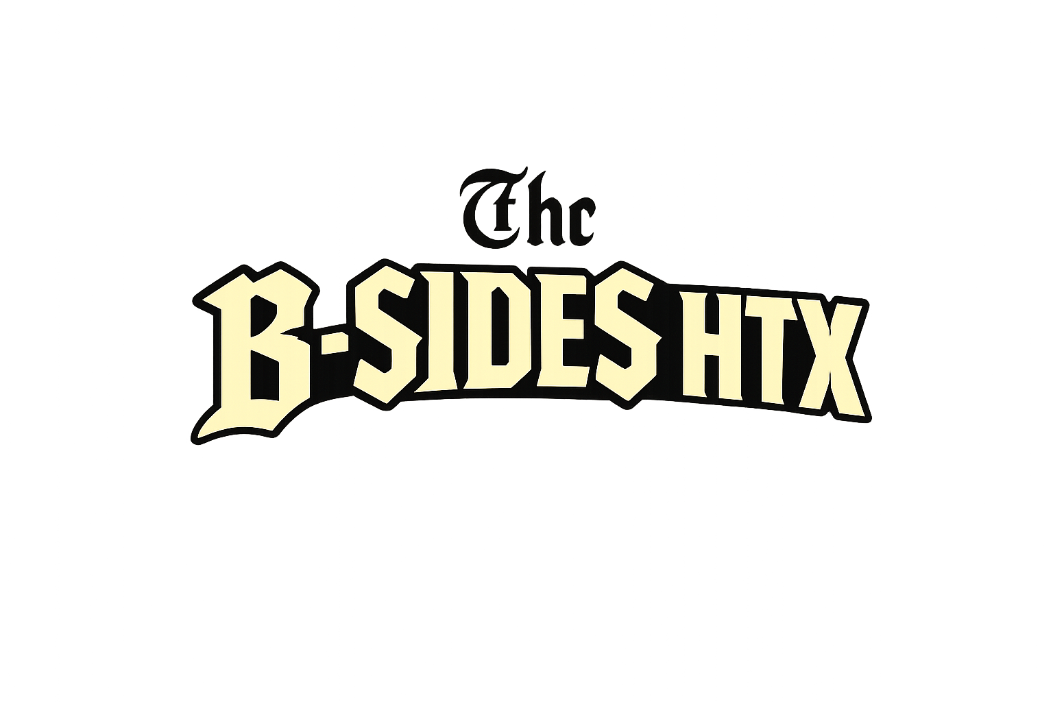 Graphic design with the text 'The B-SIDES HXX' in bold black and cream-colored font, with colorful abstract background with vibrant colors and shapes.