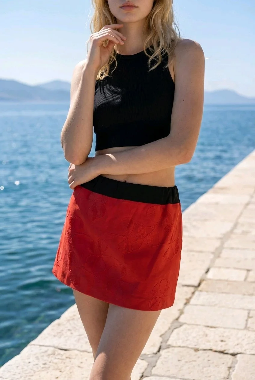 Crimson Petal | Vintage Haori Textile Skirt
