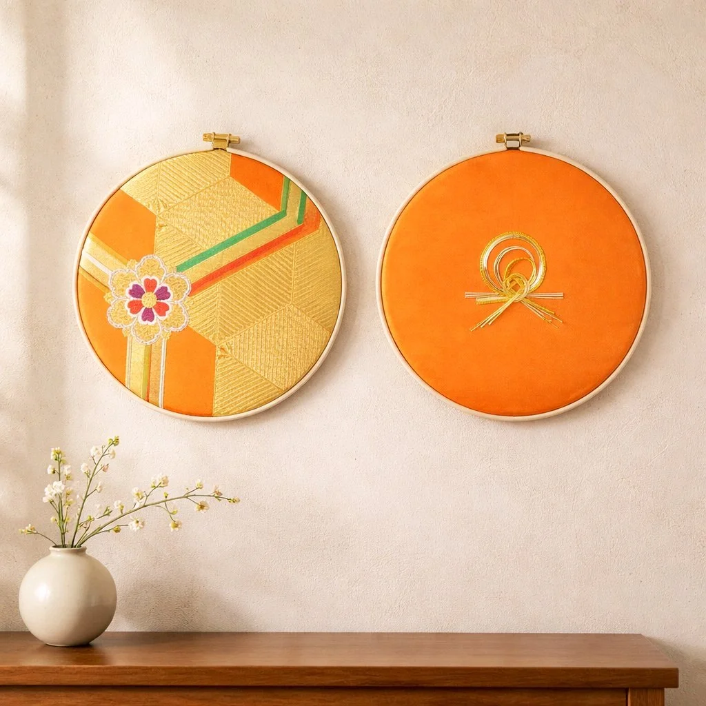 Sunrise Harmony - Silk Obi Hoop Art – Set of Two