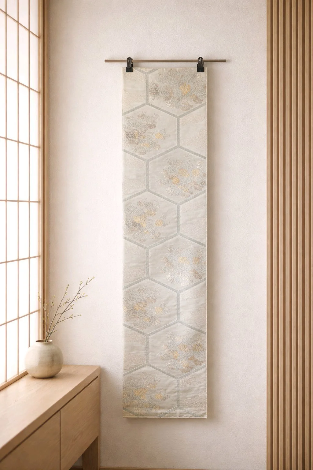 Soft Chrysanthemum Hexagon Obi Silk Table Runner