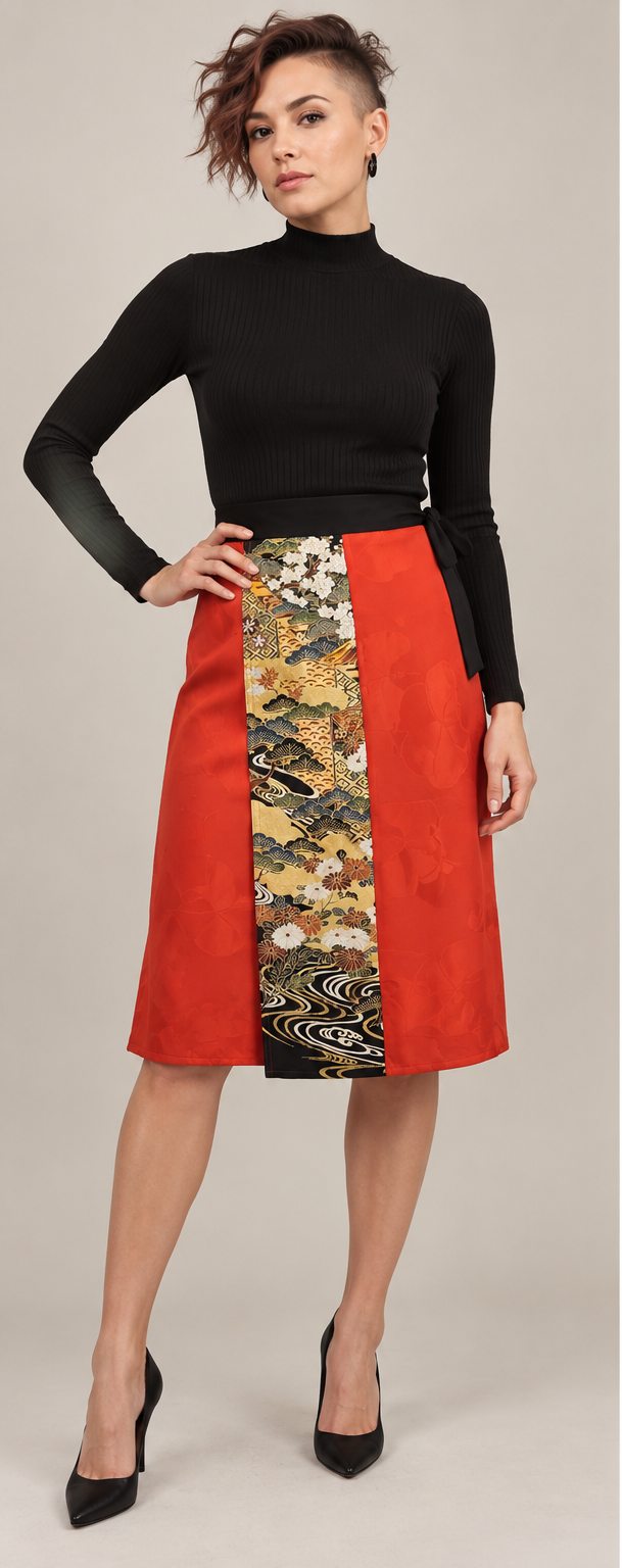 Crimson Current | Vintage Kimono Textile Wrap Skirt