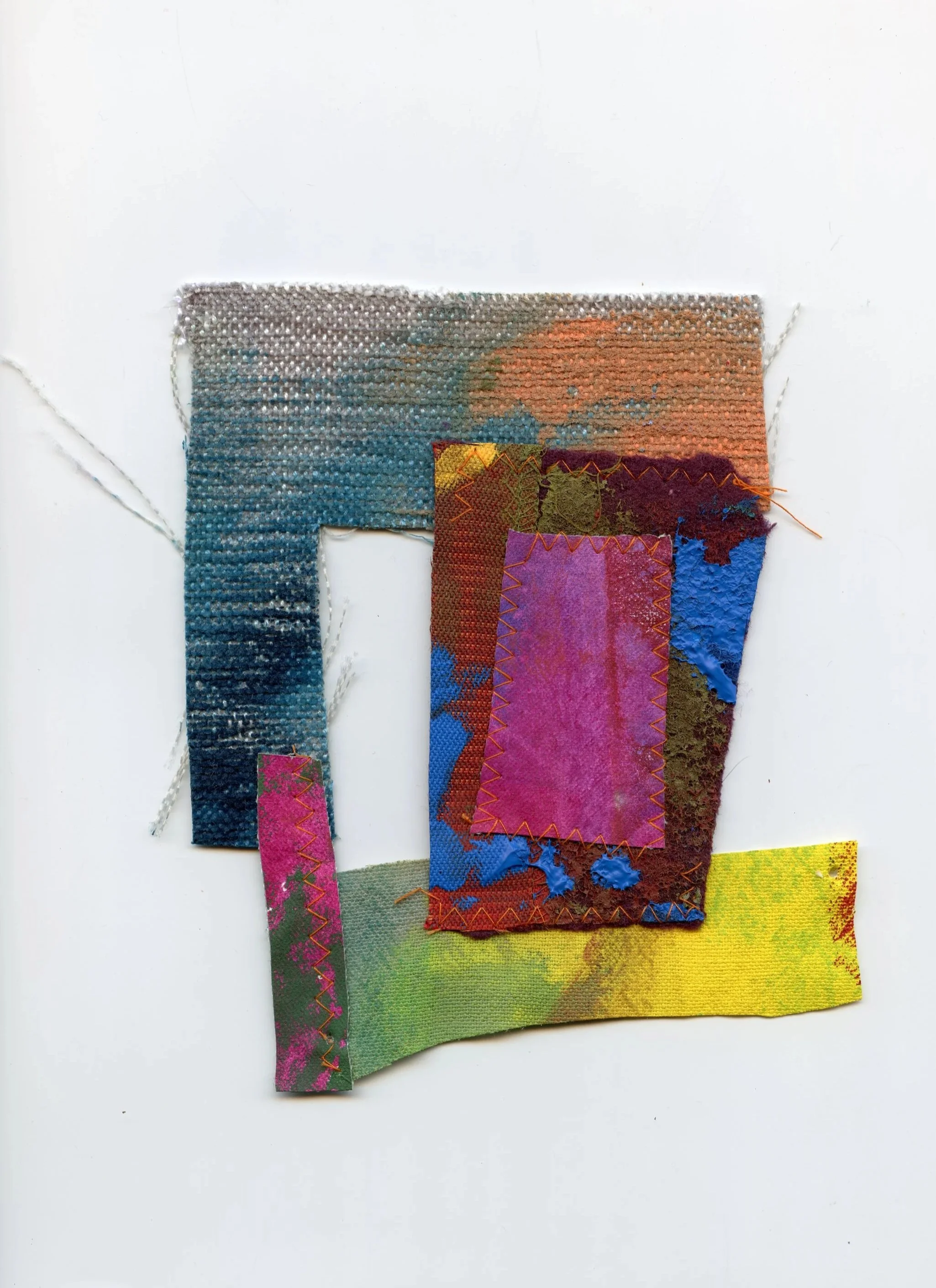Sophia Childs, Arriving, 2025, acrylic
on machine-stitched found textiles,
17 x 14cm