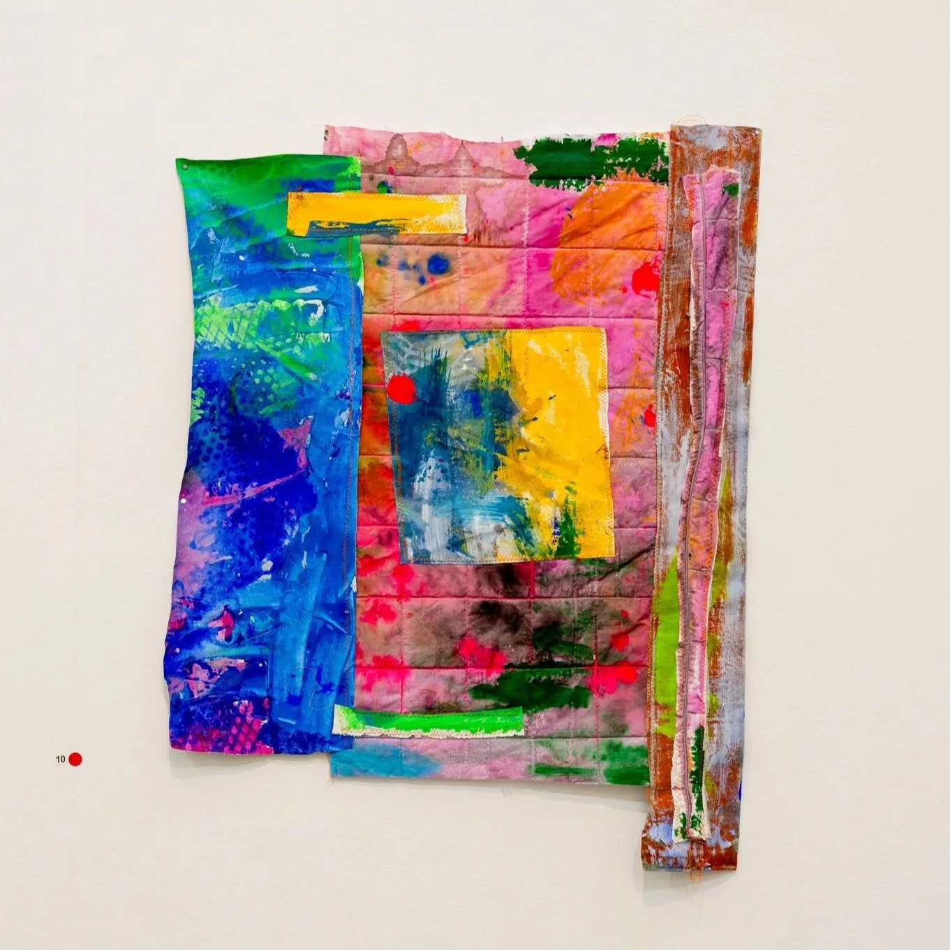 Sophia Childs, Spring Storm, 2025,
acrylic on machine-stitched found
textiles, 76x58cm