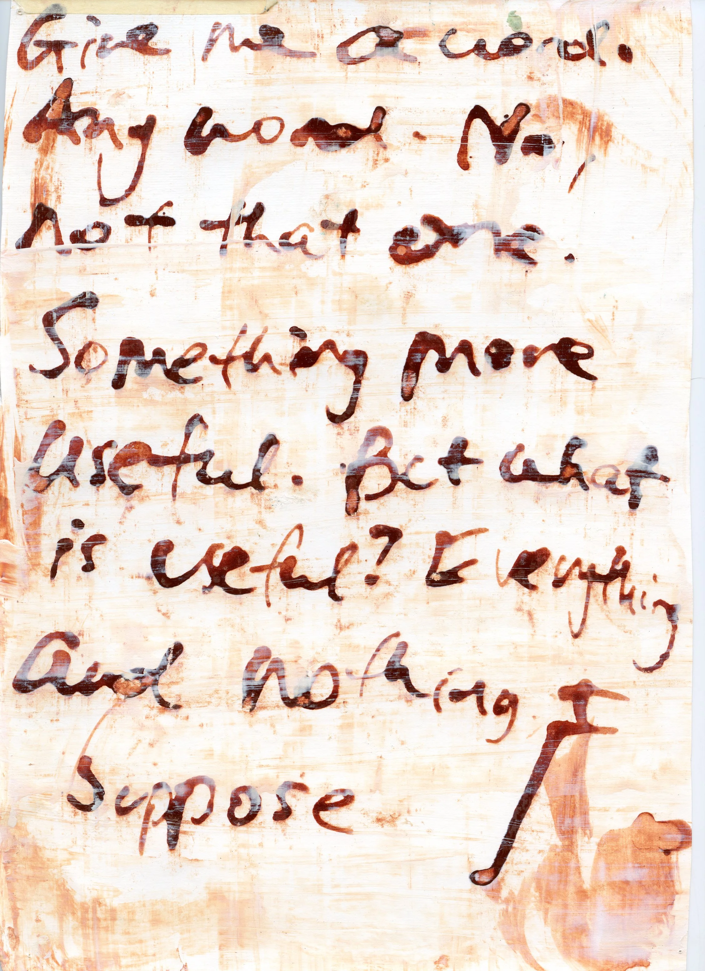 Close-up of handwritten text on paper with some smudging and ink blotches, discussing honesty and whether it is useful or necessary.