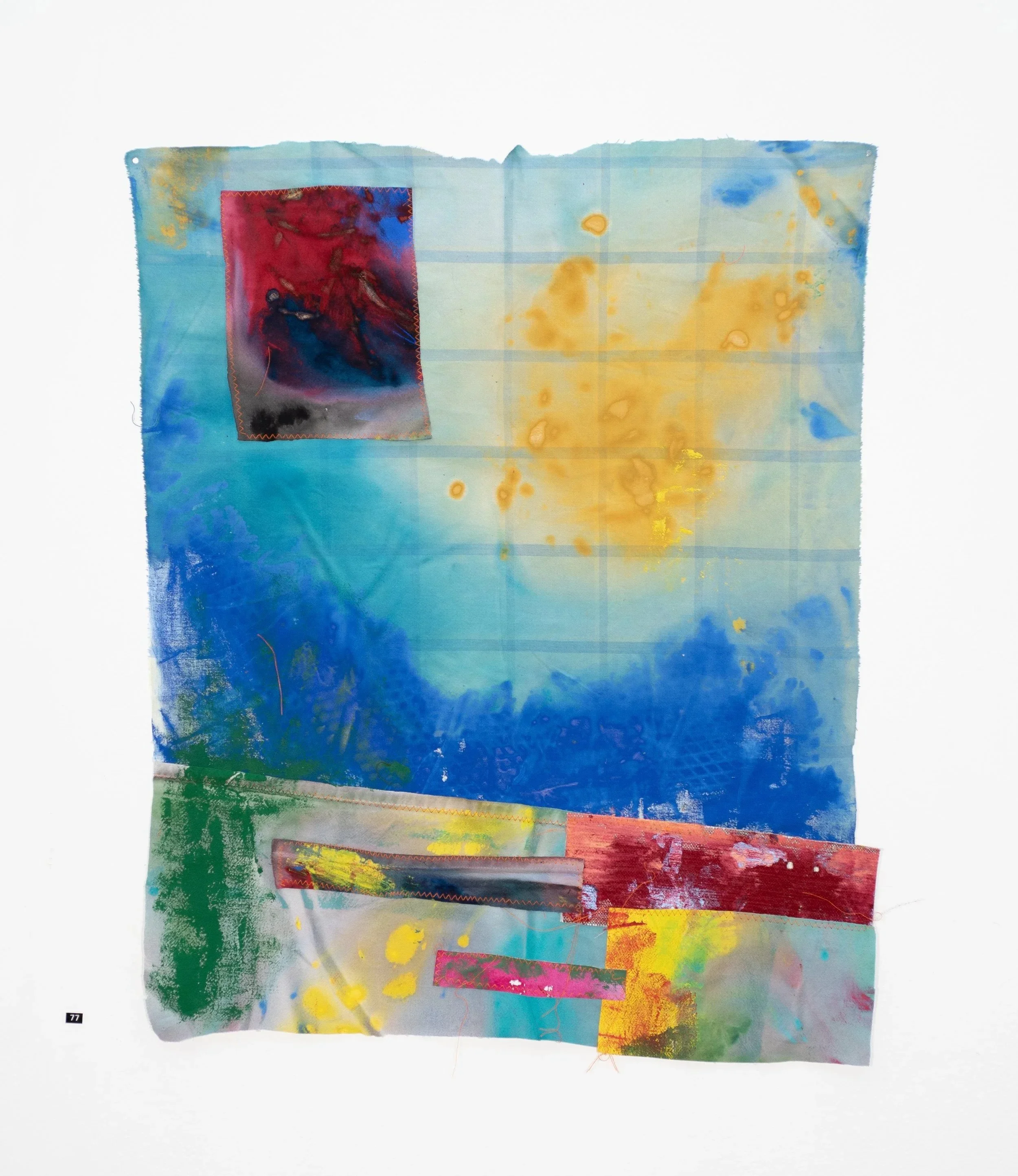 Sophia Childs, Dive, 2025, acrylic on
machine-stitched found textiles, 77
x 62cm