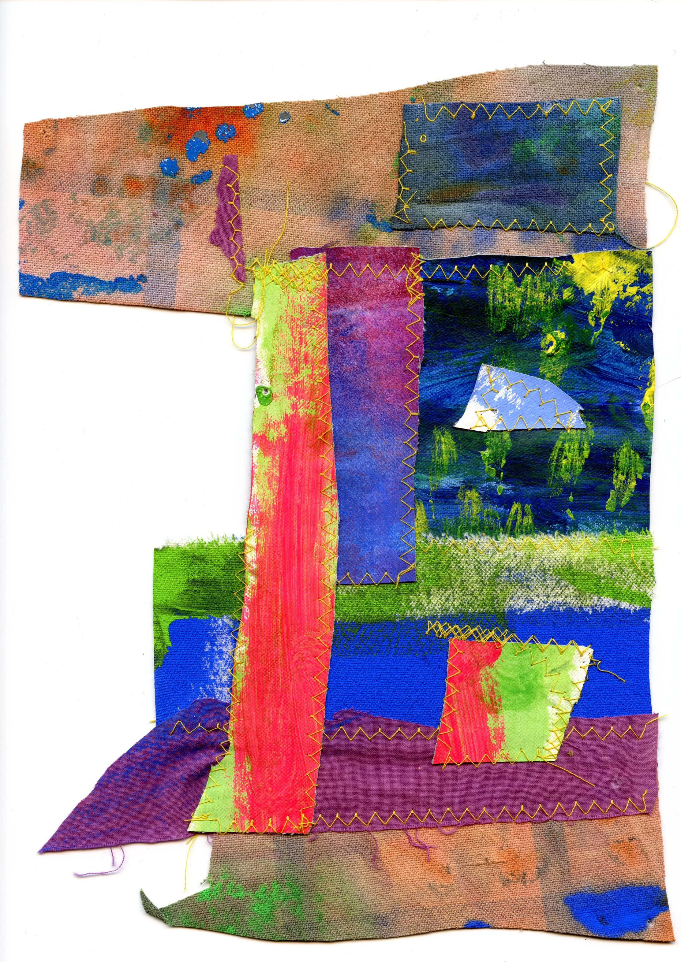 Sophia Childs, Crunch, 2025, acrylic
on machine-stitched found textiles,
27x20cm