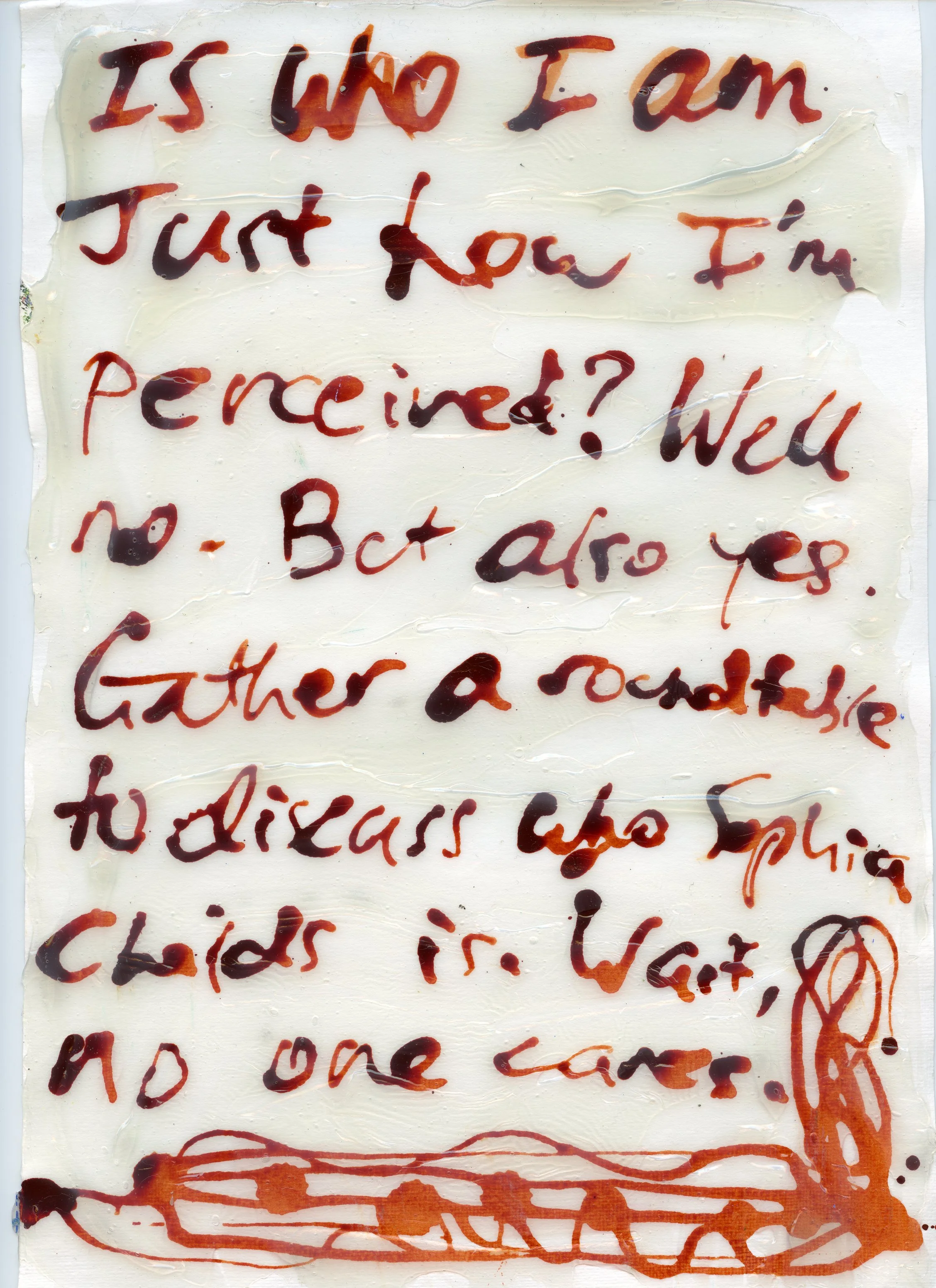 Handwritten note on white paper with red ink 