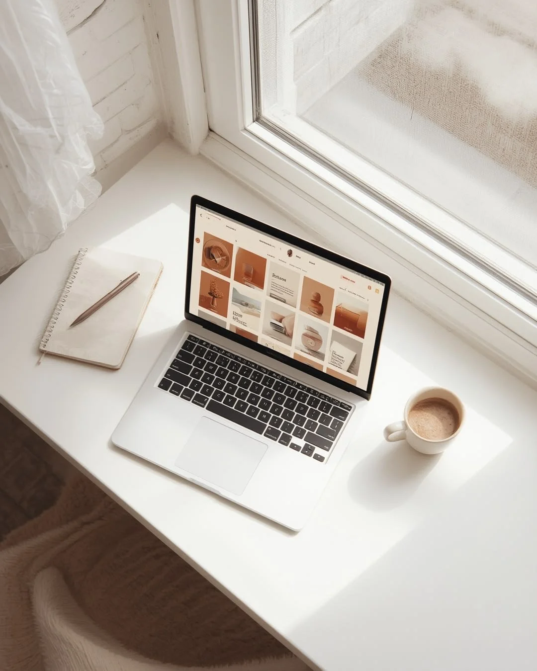 computer, coffee, notebook, aesthetic
