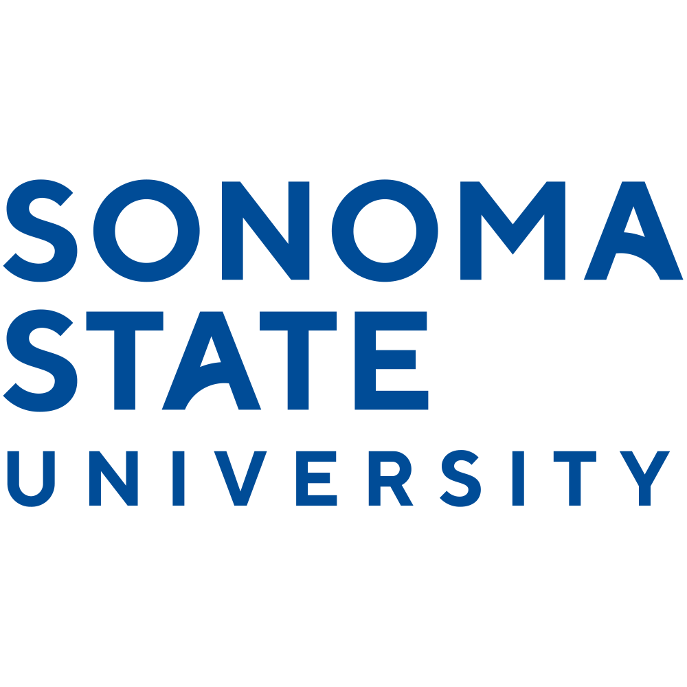 Logo of Sonoma State University with the text in blue and black.