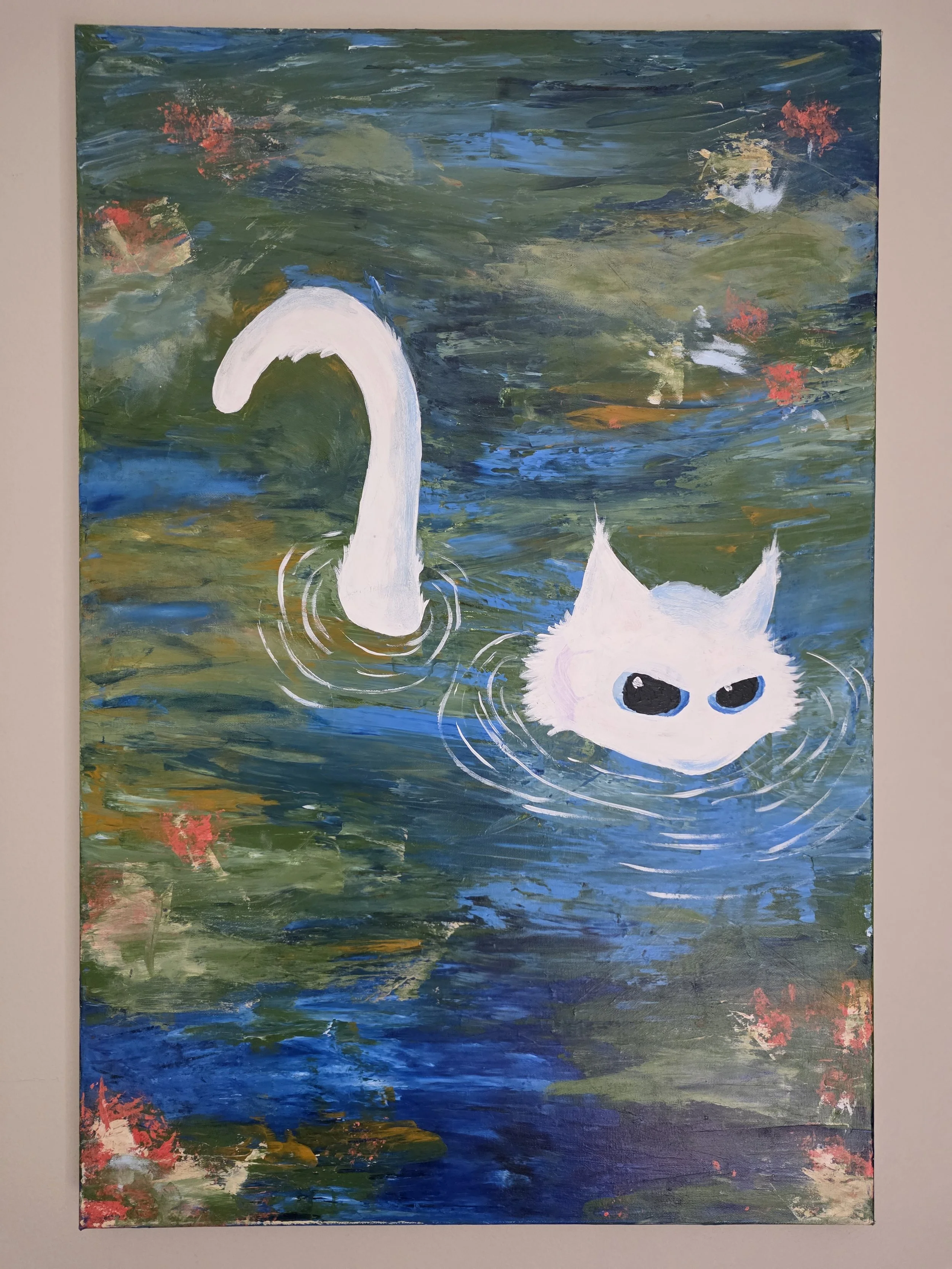 Cat in the water and swim
