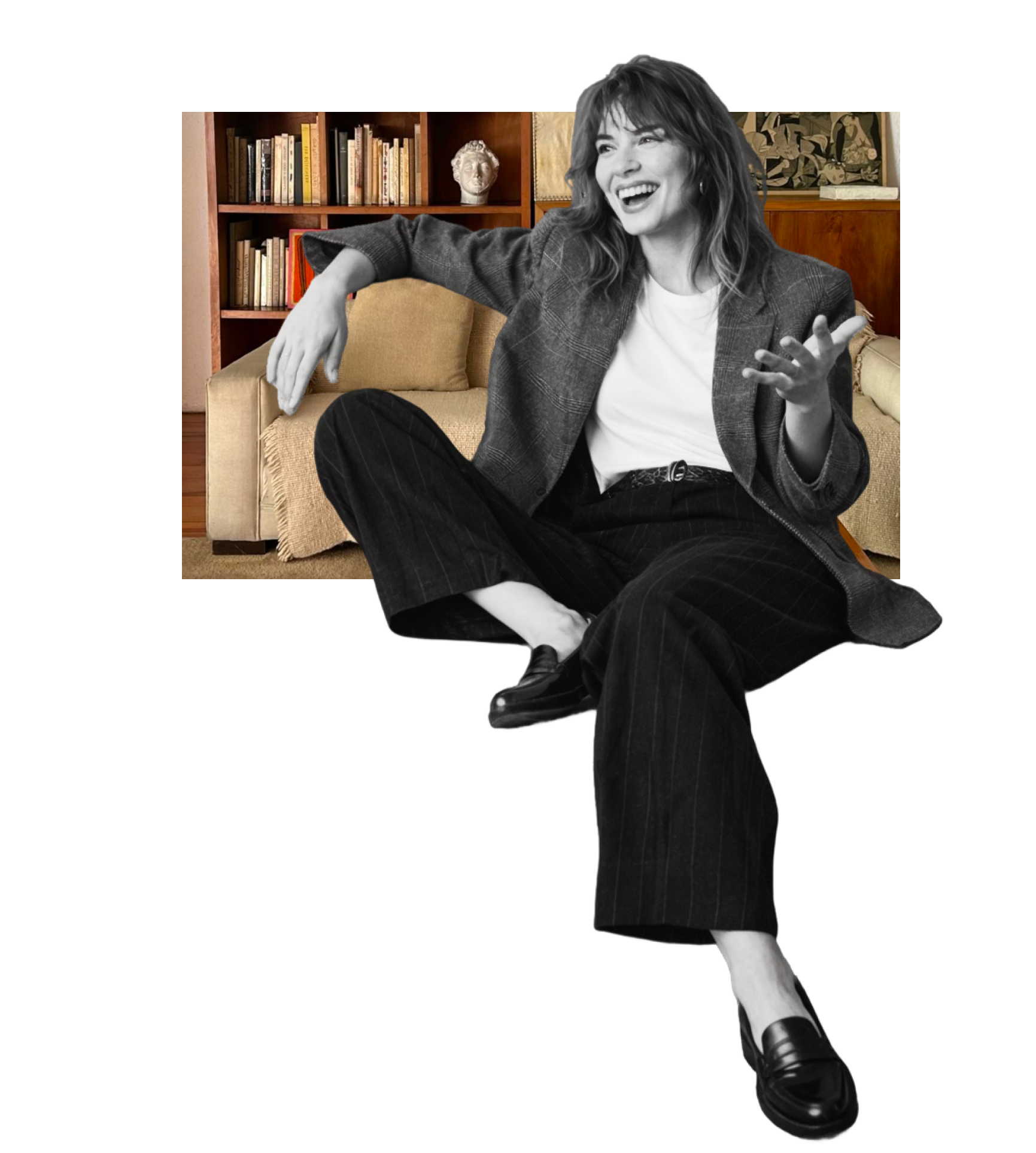 A Quince interviewer seated in a warm studio setting for a guided Audio Portrait conversation.