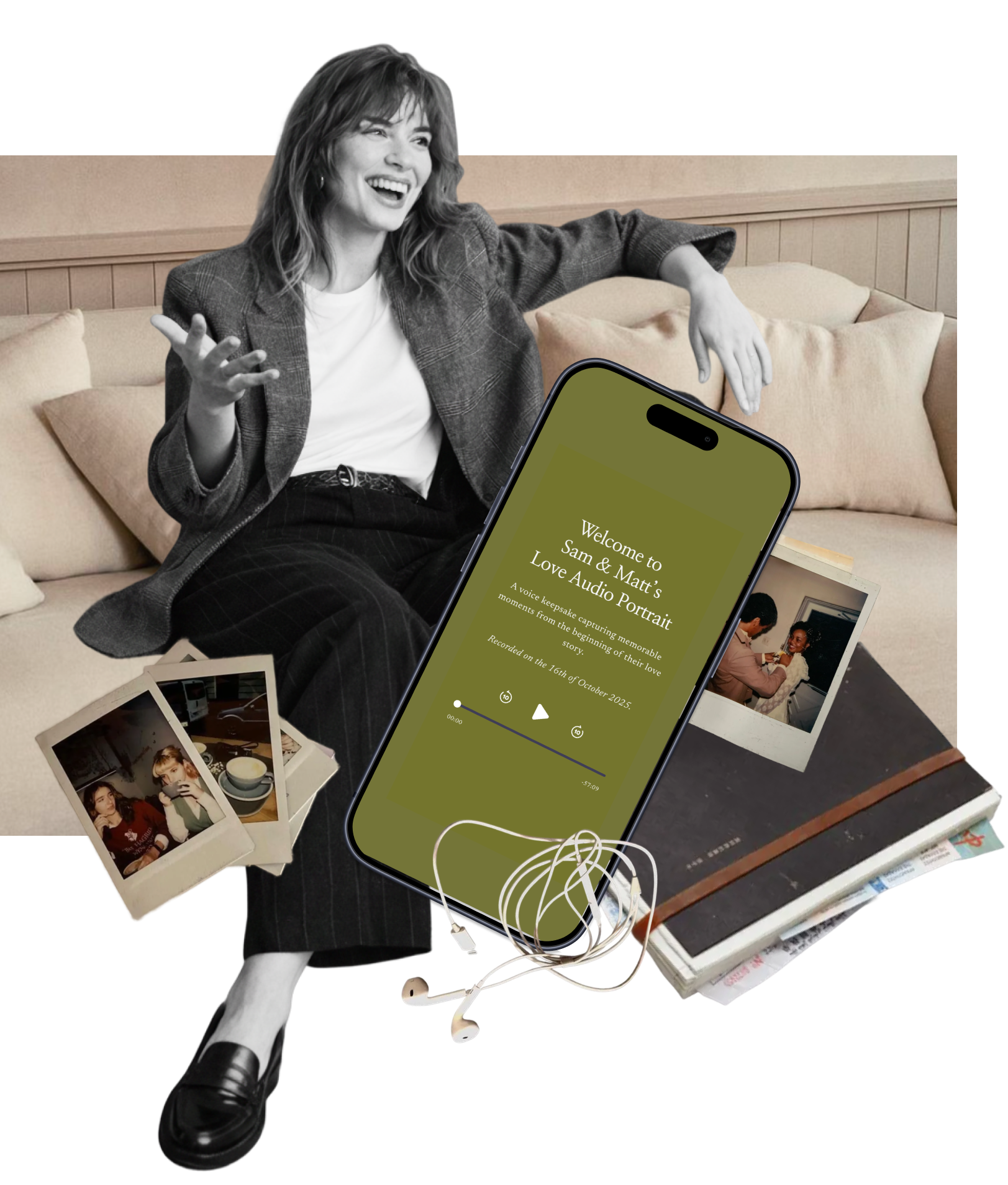 Woman reminiscing on Love Audio Portrait