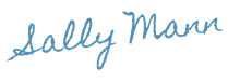 Stylized blue signature reading 'Sally Mare'