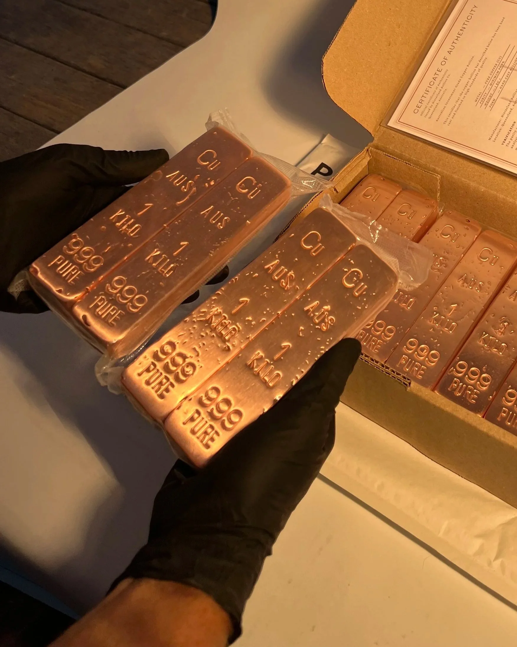 Sealed 1kg copper bullion bars 999 fine packaged for secure delivery Australia
