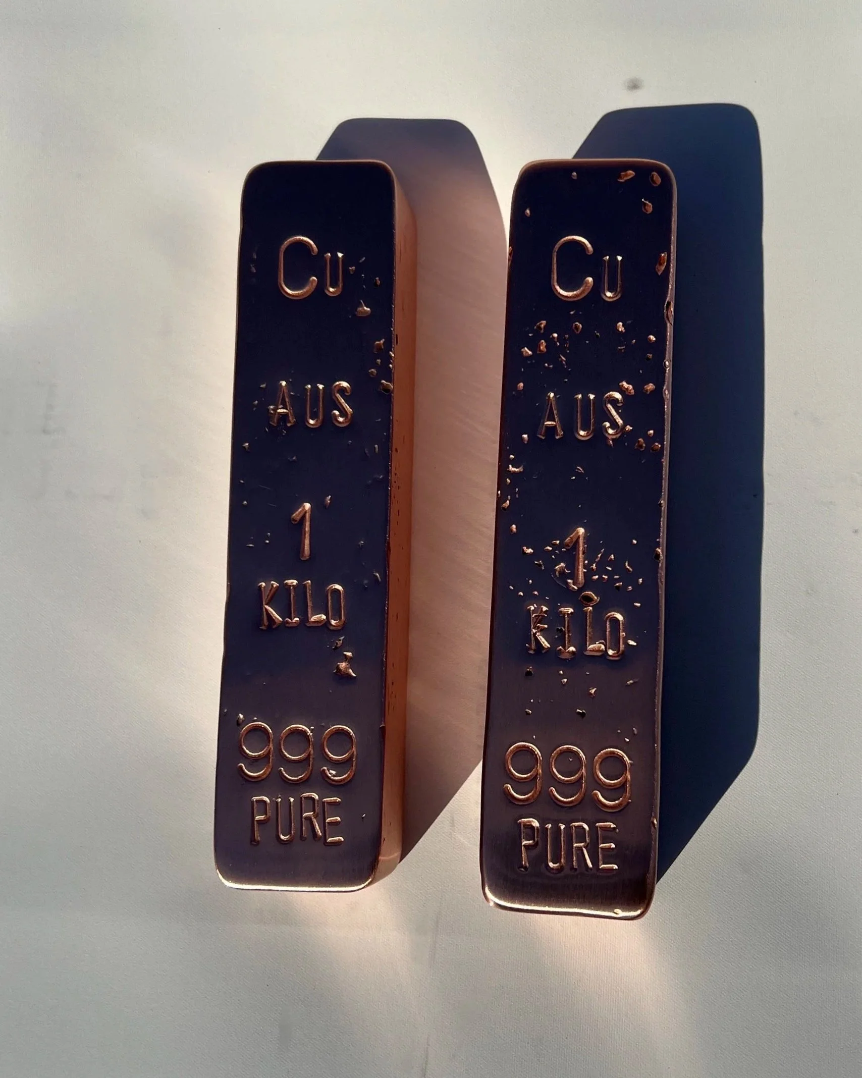 1kg hand cast copper bullion bar 999 fine Hinterland Bullion Co