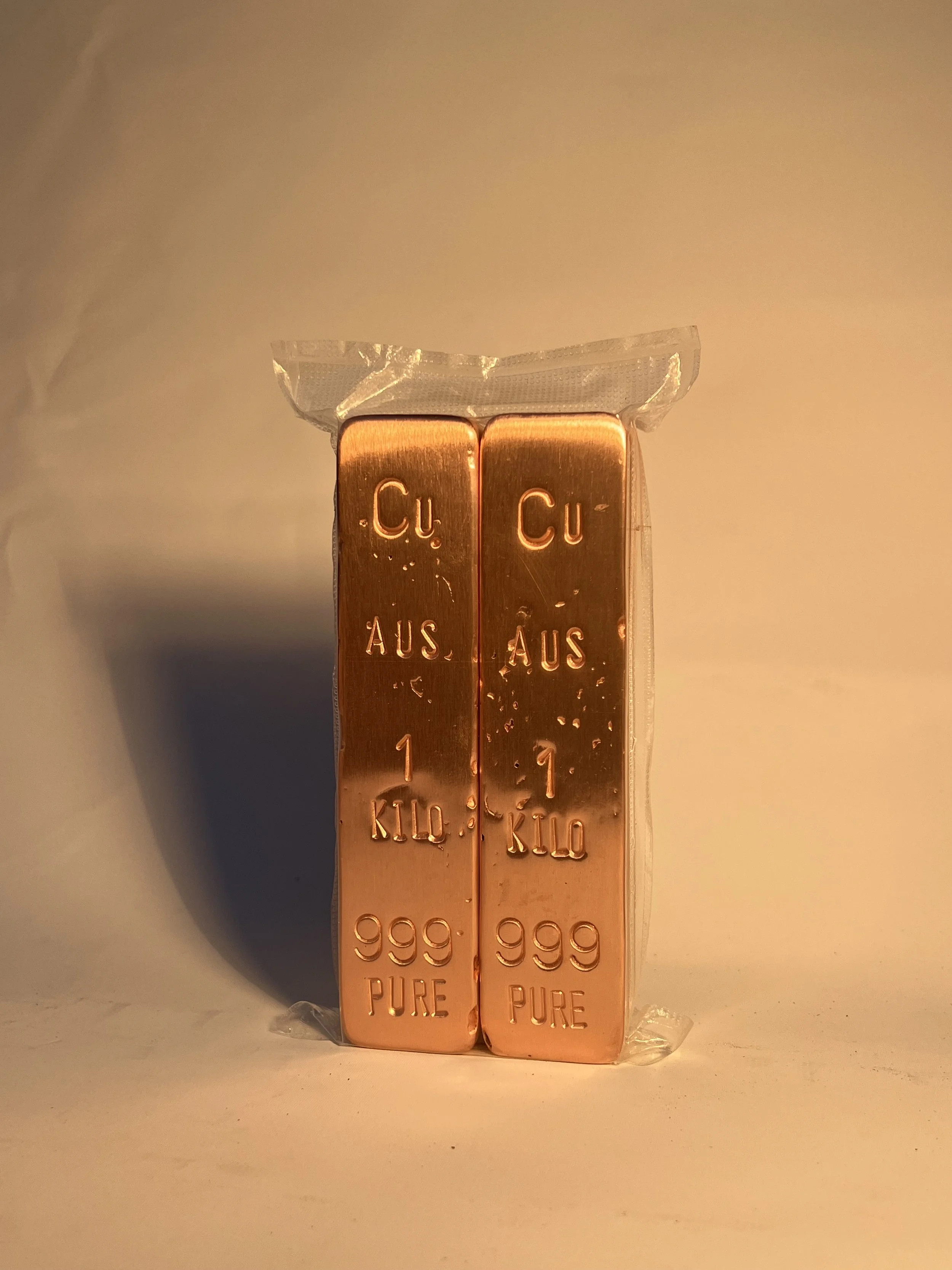 Sealed 1kg copper bullion bars 999 fine packaged for secure delivery Australia