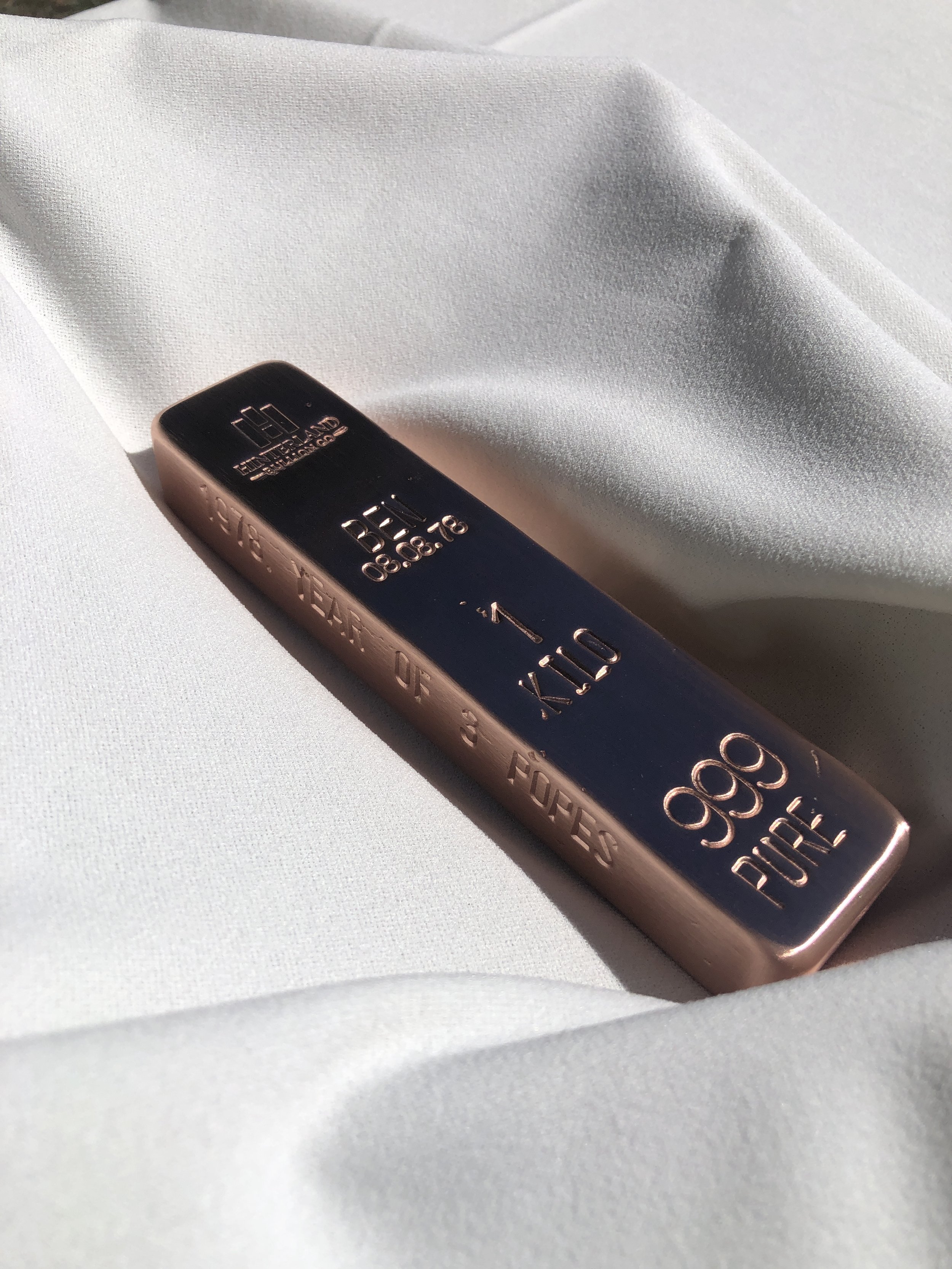 Custom Hand-Stamped 1kg+ Copper Bullion Bar