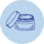 Open jar of cream or cosmetic product on a blue background