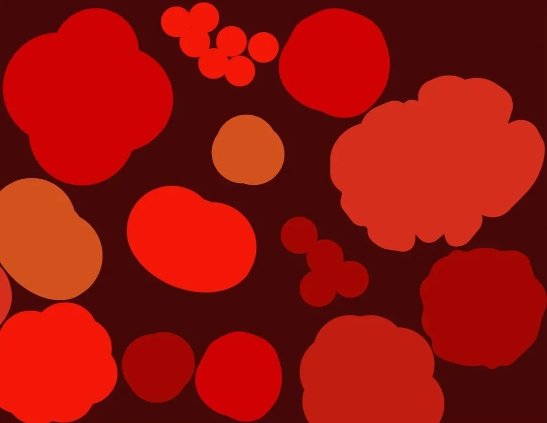 Red and orange circular shapes on a dark background.