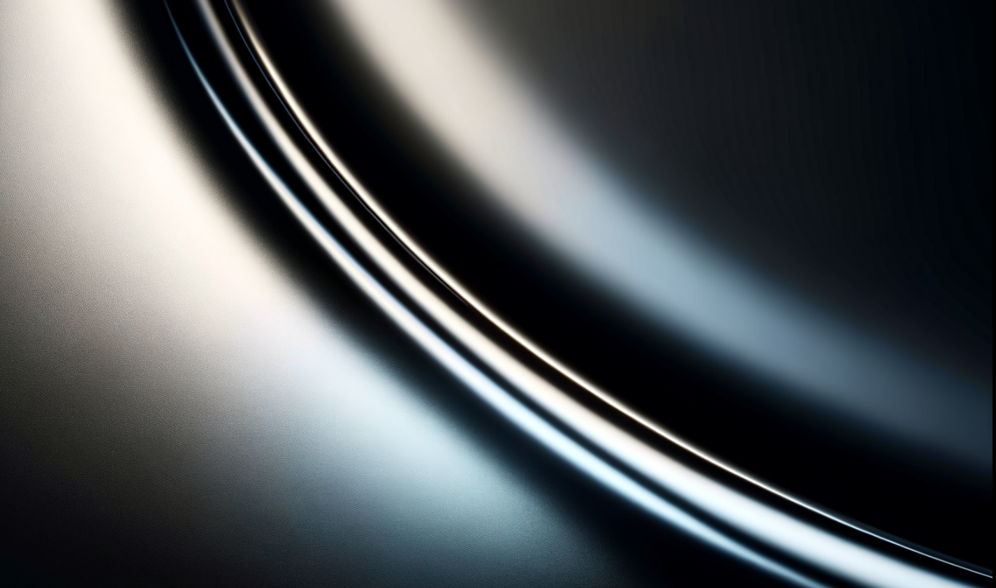 Close-up of a metal surface with curved, shiny lines and a gradient of dark to light tones.