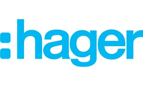 Close-up of the American Eagle logo with the text ':hager' in blue font.