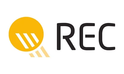 Logo with a yellow circle and white diagonal lines, followed by the word REC in black uppercase letters.