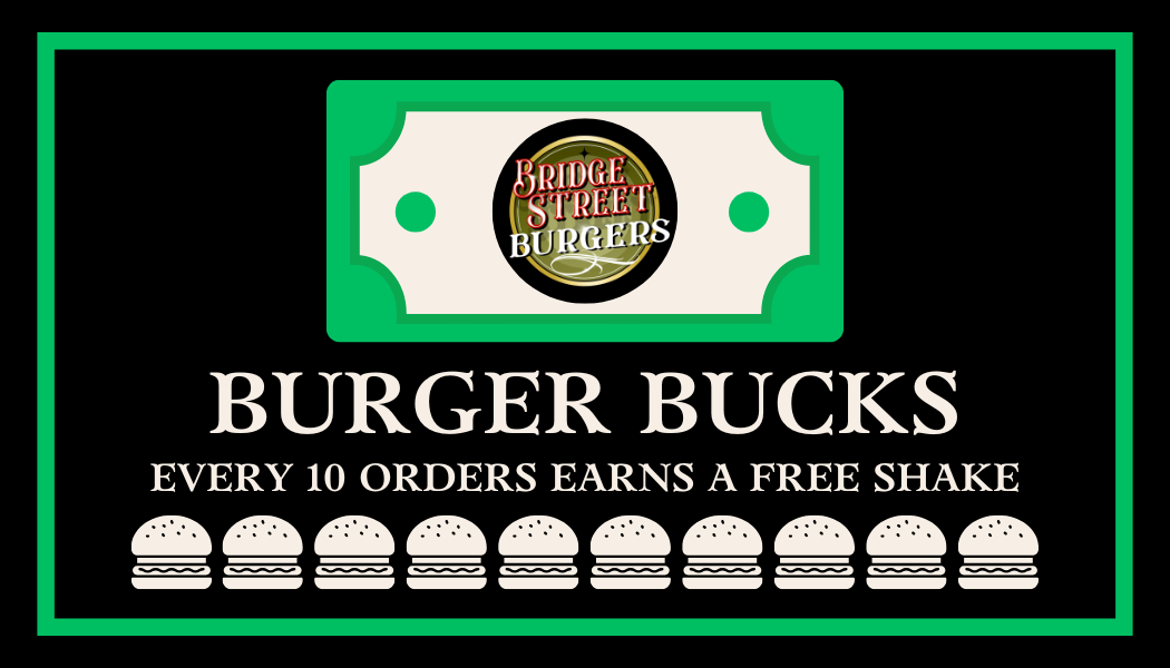 Bridge Street Burgers customer loyalty program burger bucks punch card picture 1
