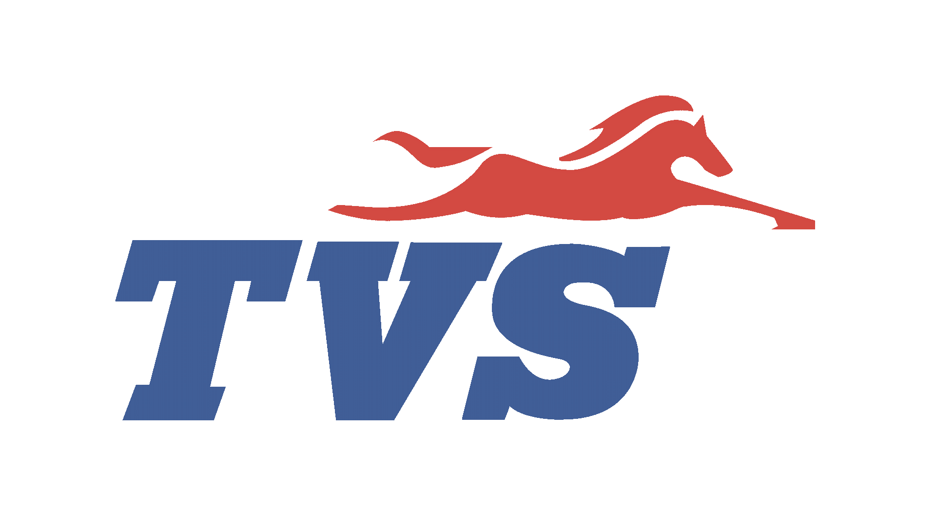 TVS logo featuring a stylized red horse jumping over the blue letters 'TVS'.