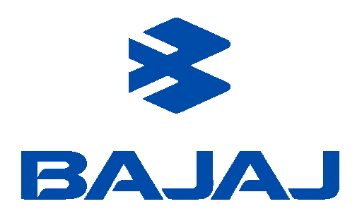 Bajaj logo with a stylized blue emblem and the word 'BAJAJ' in blue capital letters.
