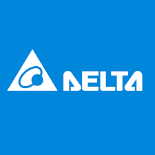 Delta logo with a stylized triangle and circle on a blue background.
