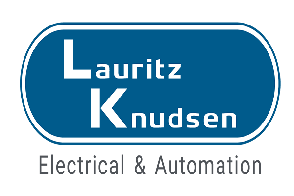 Company logo for Lauritz Knudsen, featuring a blue oval shape with white text and a black subtitle reading 'Electrical & Automation'.