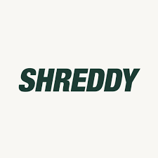 Shreddy logo in dark green text on a white background