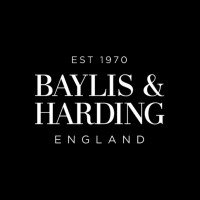 Logo with the text 'EST 1970 BAYLIS & HARDING ENGLAND' in white on a black background
