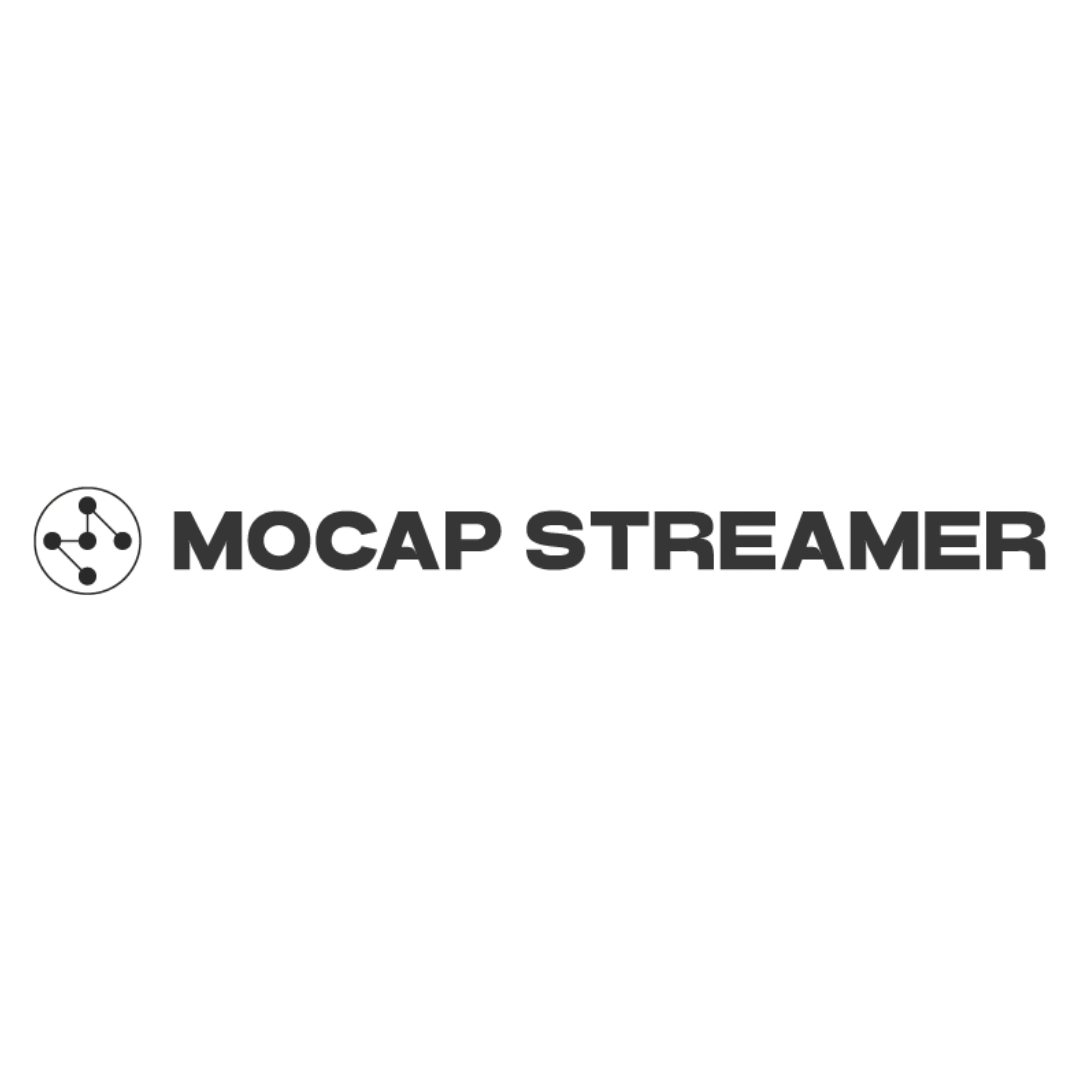 Mocap Streamer logo featuring a circular icon of connected nodes suggesting a motion capture skeleton, alongside the organisation name in bold dark grey sans-serif capitals