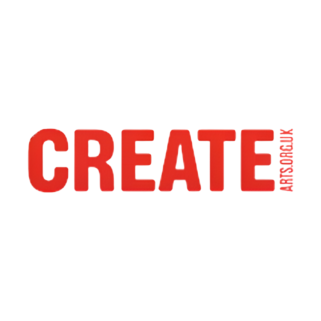 Create Arts logo featuring the word CREATE in large bold red capitals, with arts.org.uk in smaller text rotated vertically alongside the final letter