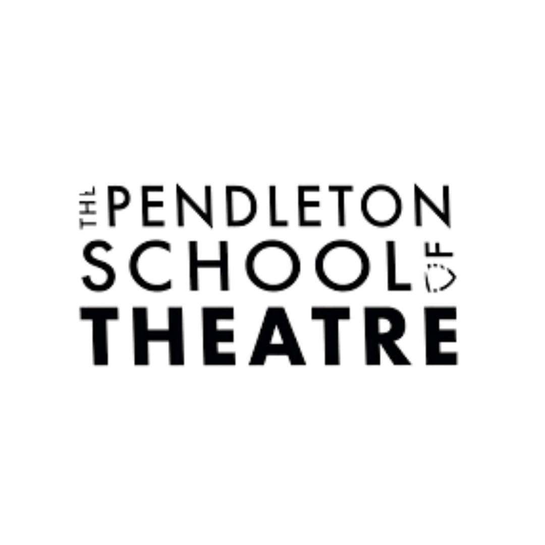 The Pendleton School of Theatre logo featuring the organisation name in bold and regular black sans-serif capitals stacked across four lines on a pale green background, with Theatre in the largest type