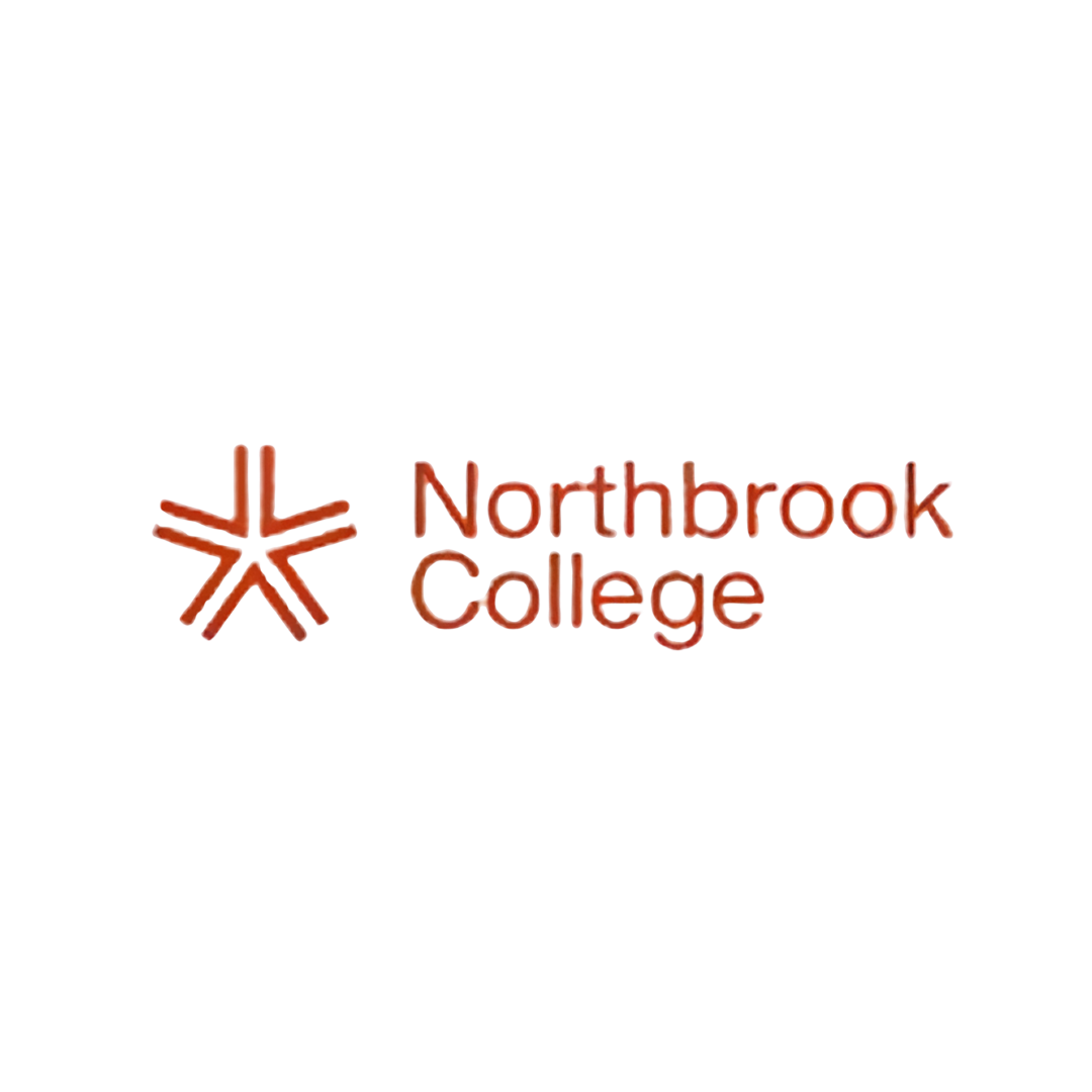 Northbrook College logo featuring a stylised orange-red asterisk or starburst mark alongside the college name in matching orange-red rounded sans-serif type