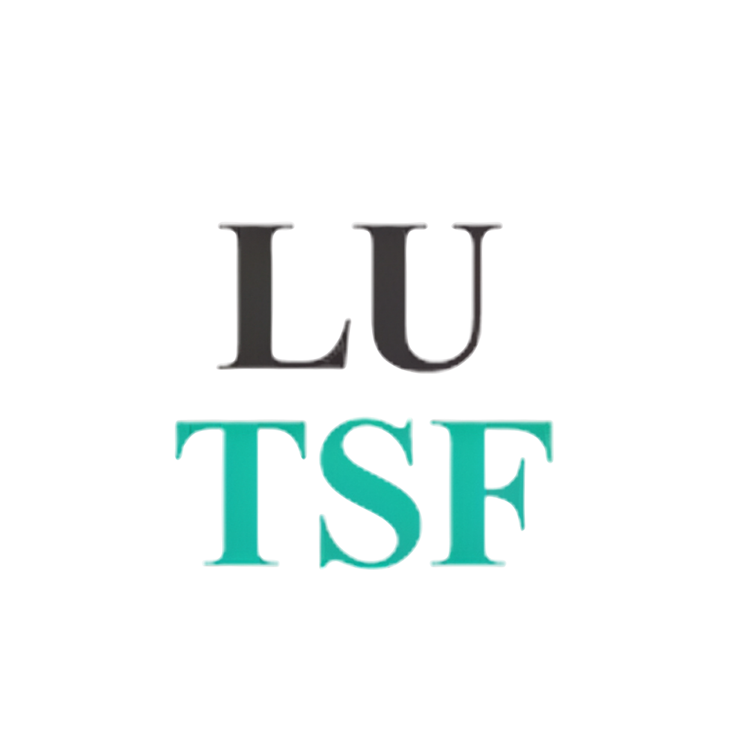 LUTSF logo featuring the acronym in large bold serif capitals stacked across two lines, with LU in dark grey above TSF in teal