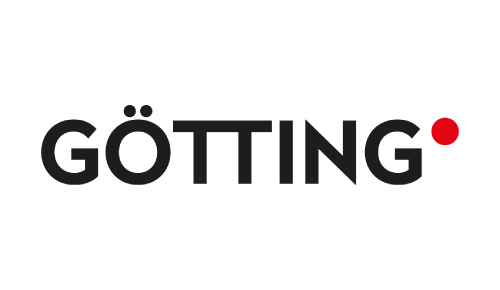 Black background with the word 'GÖTTING' in large gray letters and a small red dot to the right of the text. Goetting-online.de