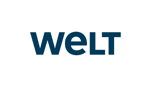 The logo of WELT, a German news channel, with the word 'WELT' in bold blue letters on a black background.