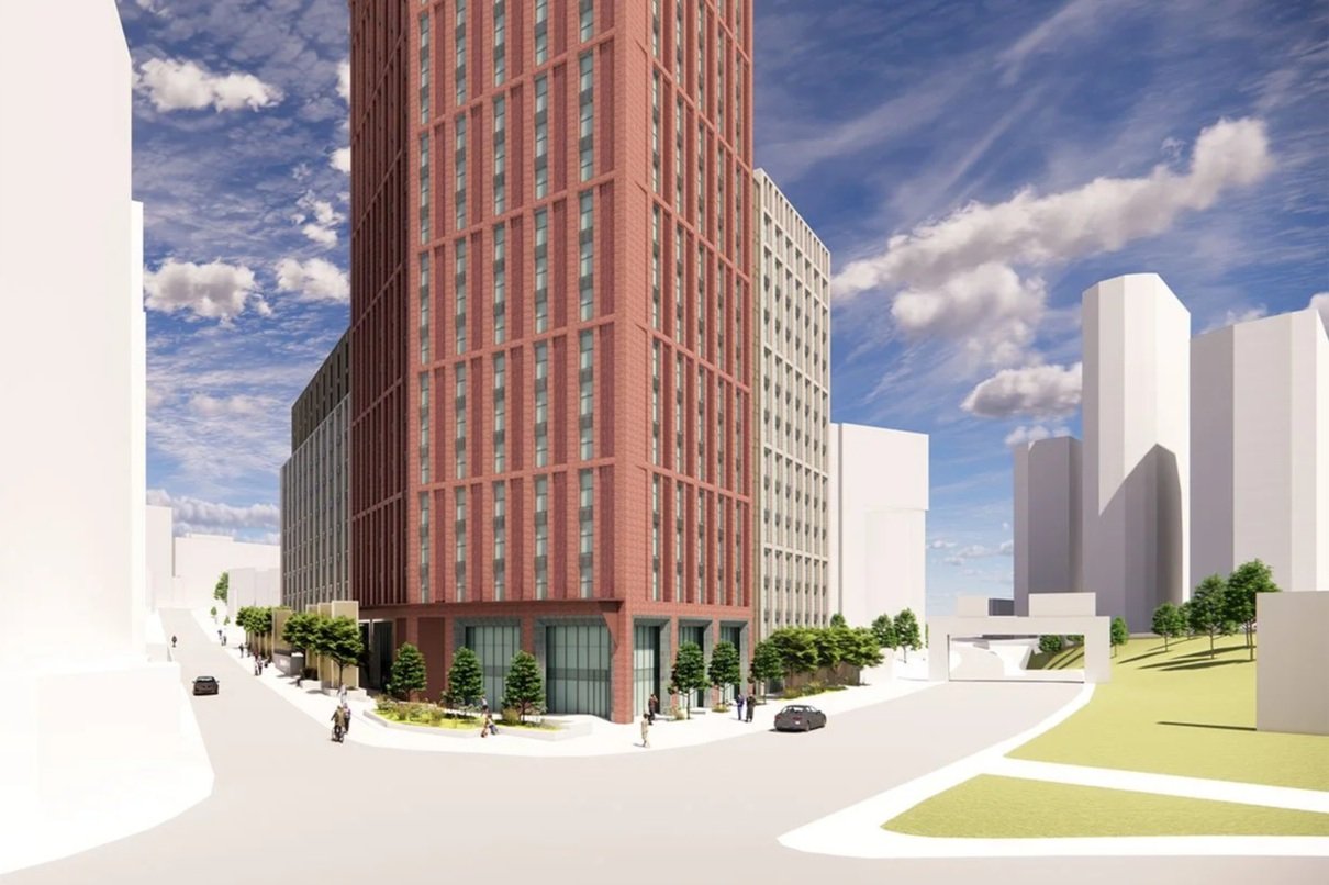 Corner view CGI of proposed building