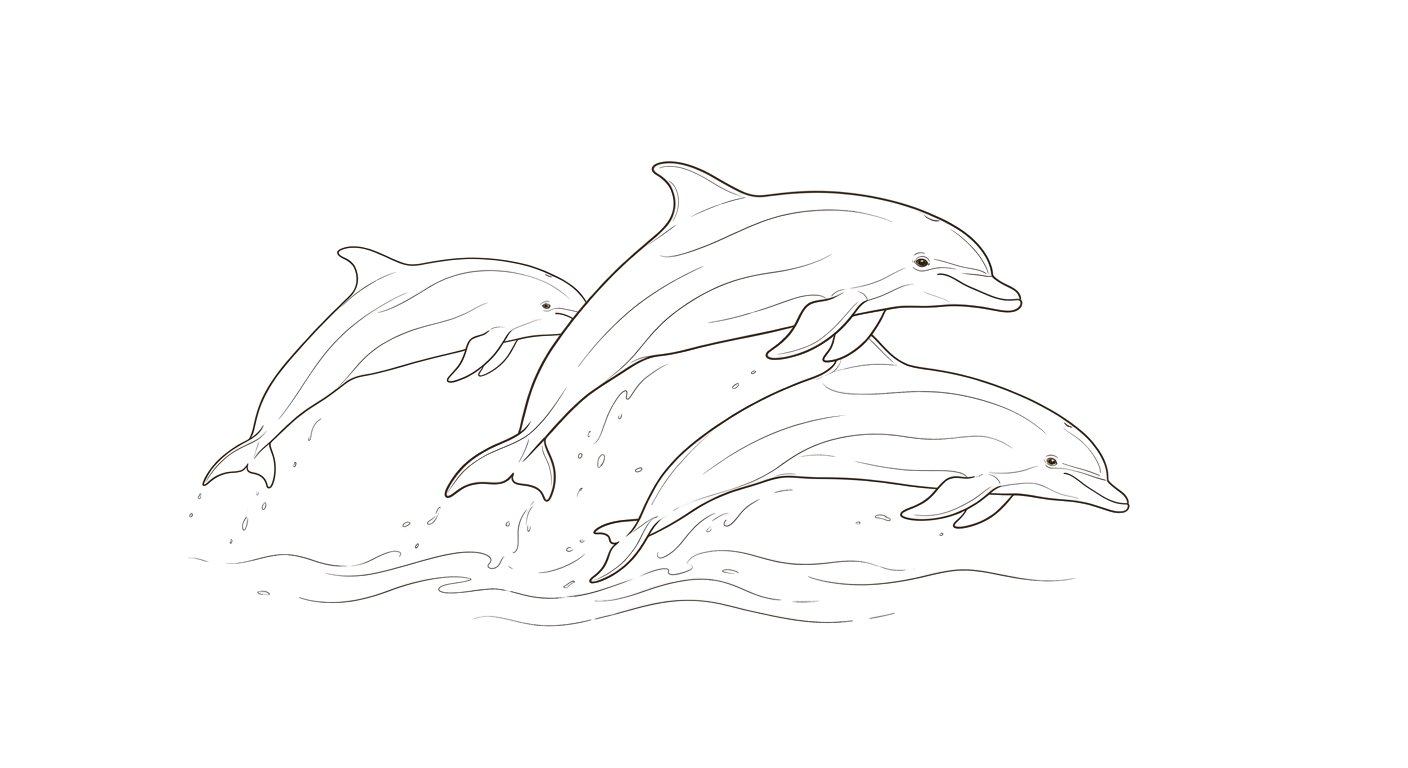 Trois dauphins sautant hors de l'eau.