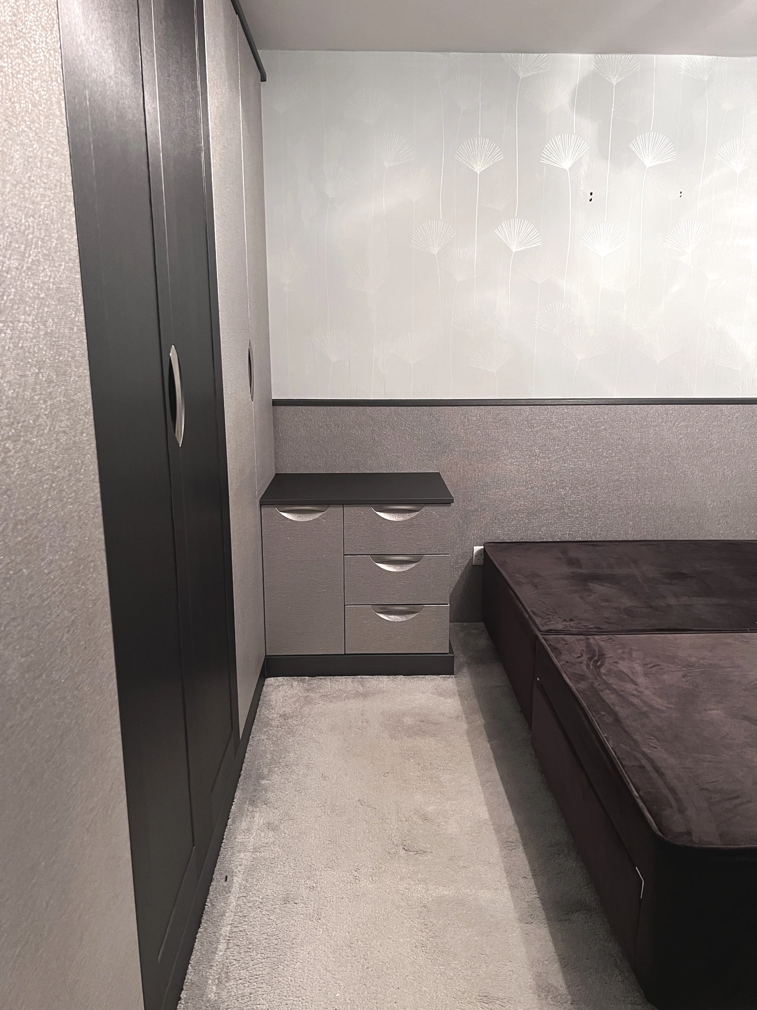 After - Failed Laminate Removed - Premium Fabric & Brushed Metal Fitted Bedroom Furniture in Jarrow