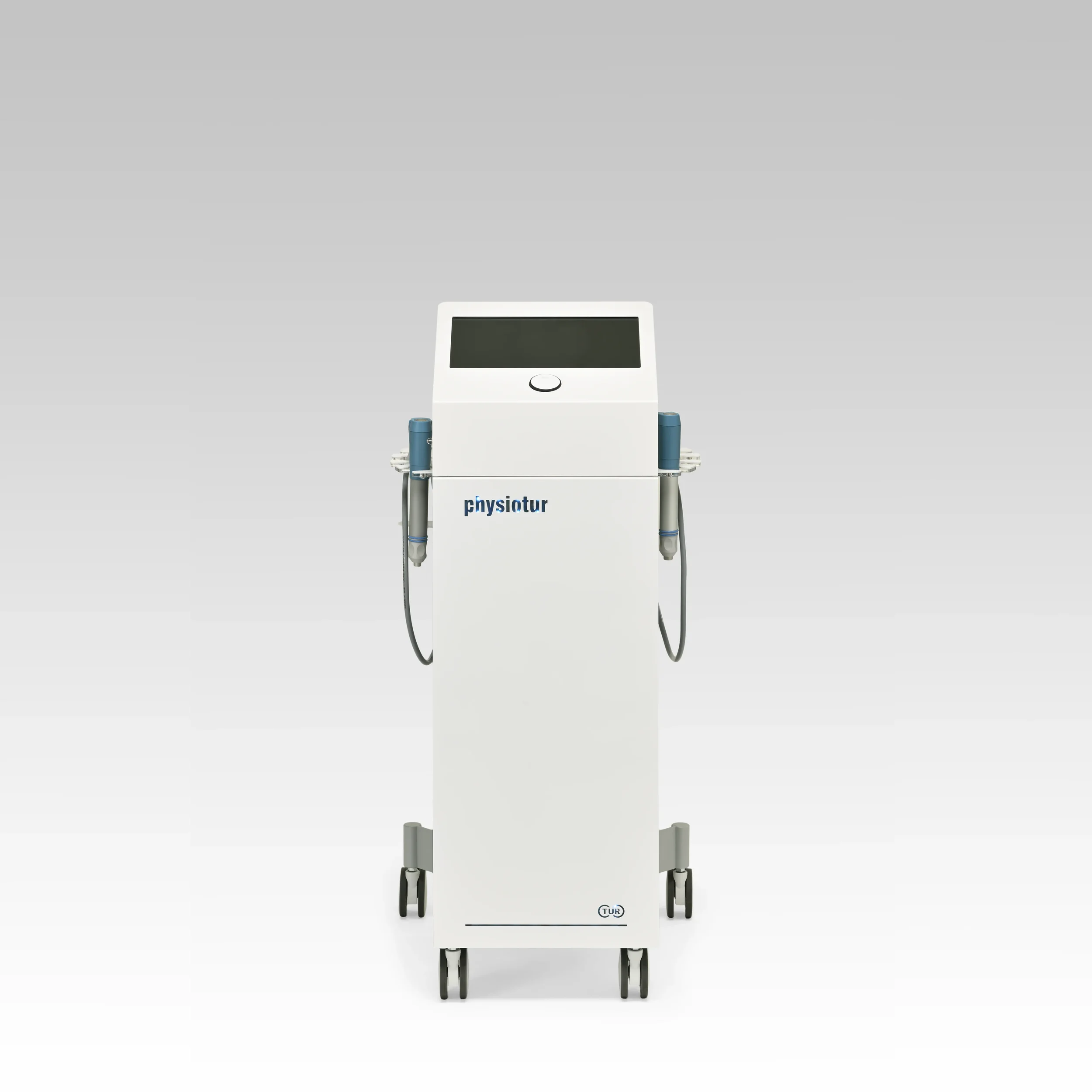 A white medical or laboratory device with a black screen on top, labeled 'Physiotur', standing on a white background.