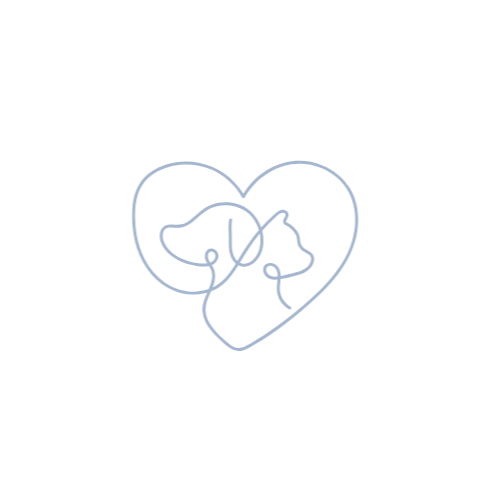 A minimalist neon line art drawing of two dogs inside a heart shape, all on a black background.